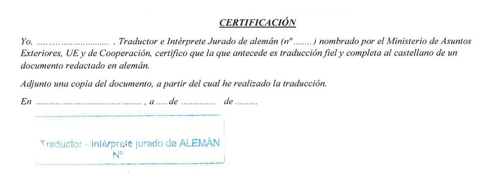 Certification of a German certified translator in Las Palmas