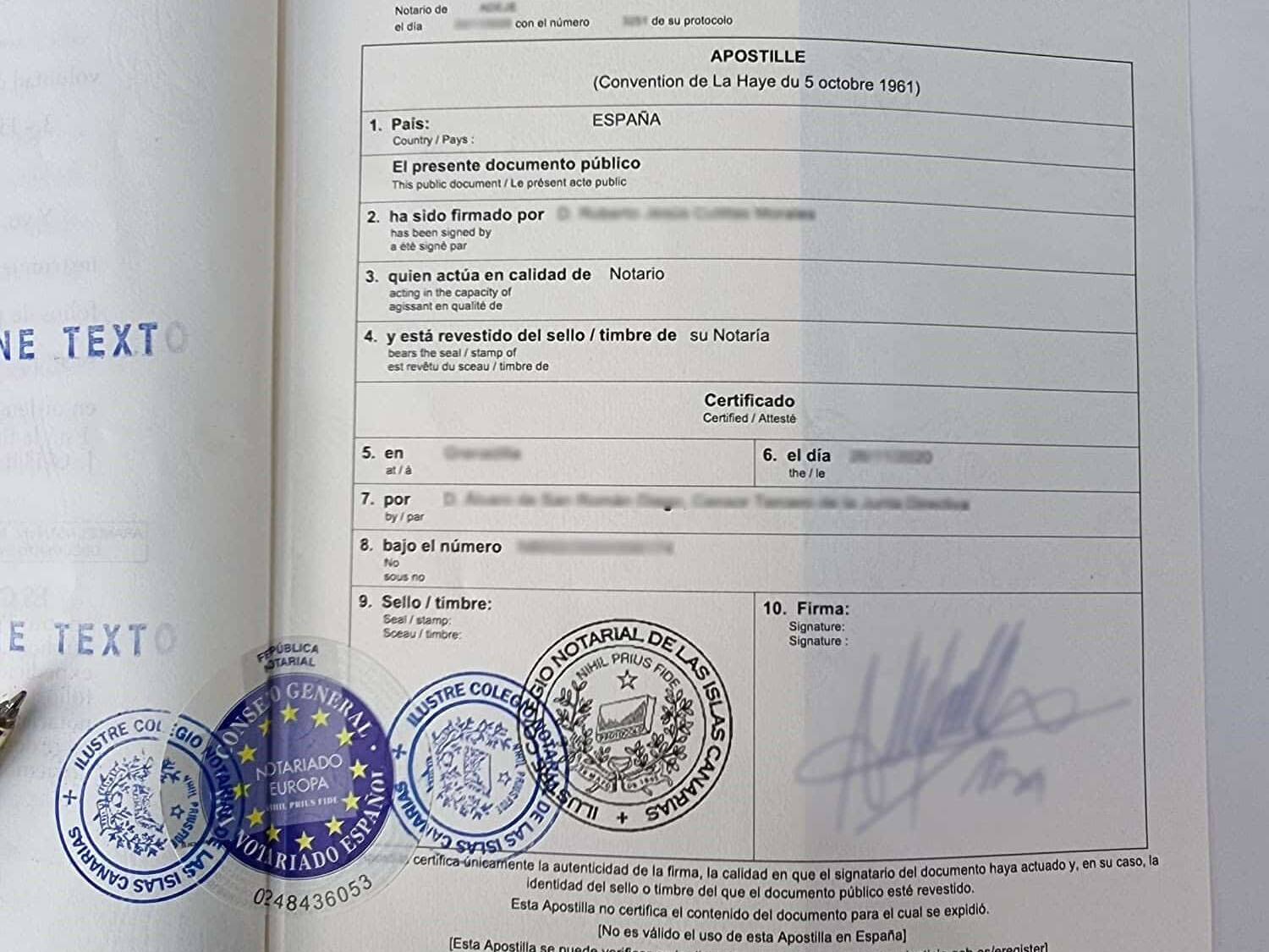 Documento con la Apostilla de la Haya en Fuerteventura