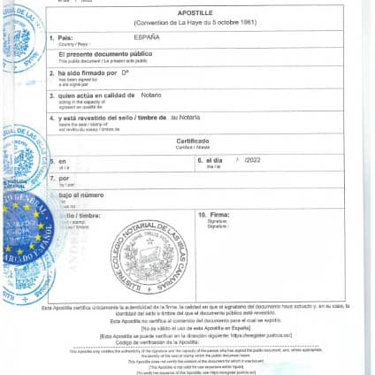 Documento con la Apostilla de la Haya en Jaén