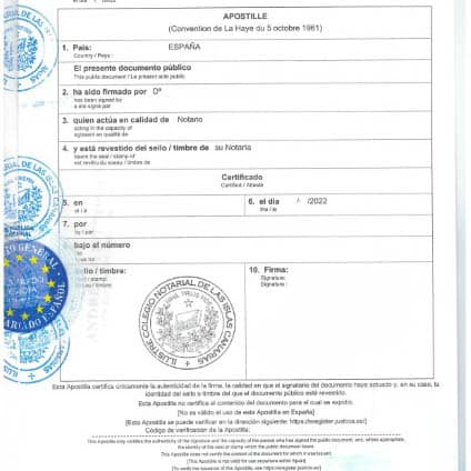 Documento con la Apostilla de la Haya en Cáceres