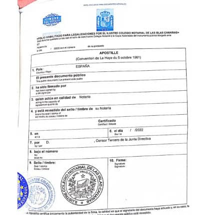 Documento con la Apostilla de la Haya en Formentera