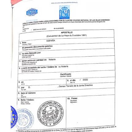 Documento con la Apostilla de la Haya en Ibiza