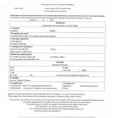 Documento con la Apostilla de la Haya en Lugo