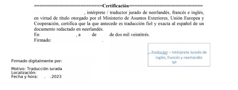 Certificación de un traductor certificado 