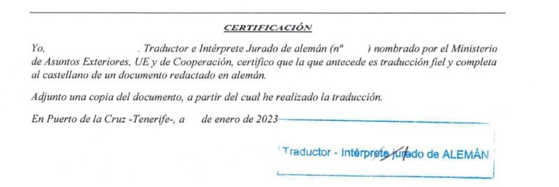 Certificado de un traductor oficial 