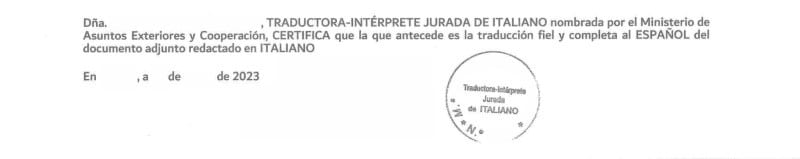 Certificación de un traductor oficial  hecha en Casariche