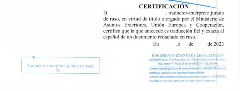 Certificación de Traductor Jurado de Ruso Español