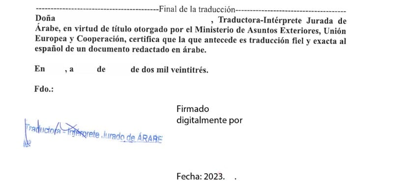 Certificado de una traducción oficial  realizada en Lantejuela