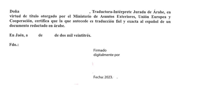 Certificado de un traductor jurado  realizada en Carmona